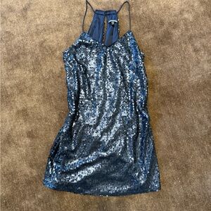 Blue Sequin Sleeveless Dress